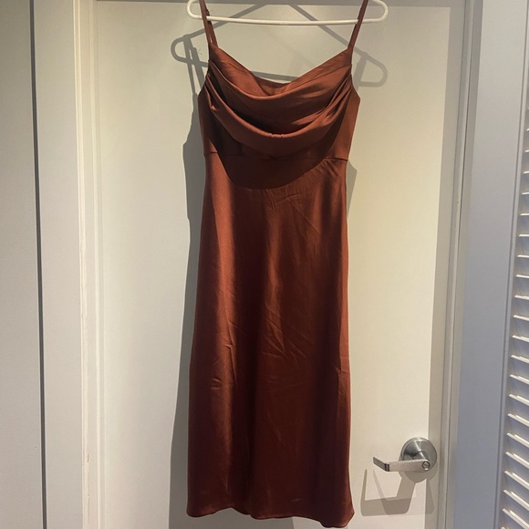 Revelry Skye Midi Satin Dress - Cinnamon Rose - Picture 2 of 6